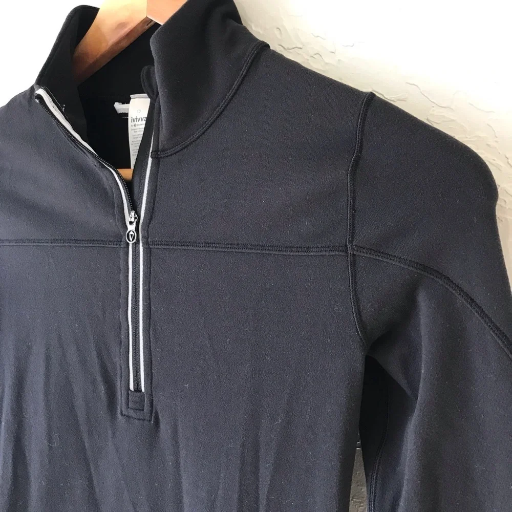 Ivivva Black Quarter Zip Long Sleeve Thumb Holes Jacket